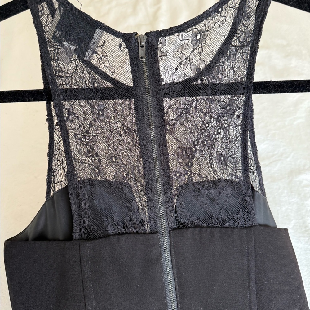 Aryn K Black Peplum Sheath Dress Plunging Lace Neckline - Picture 5 of 5